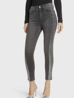 NWT 7 for All Man Kind Black Jeans with Silver Glitter Stripe